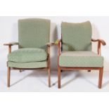 TWO PARKER KNOLL TEAK & UPHOLSTERED ARM CHAIRS