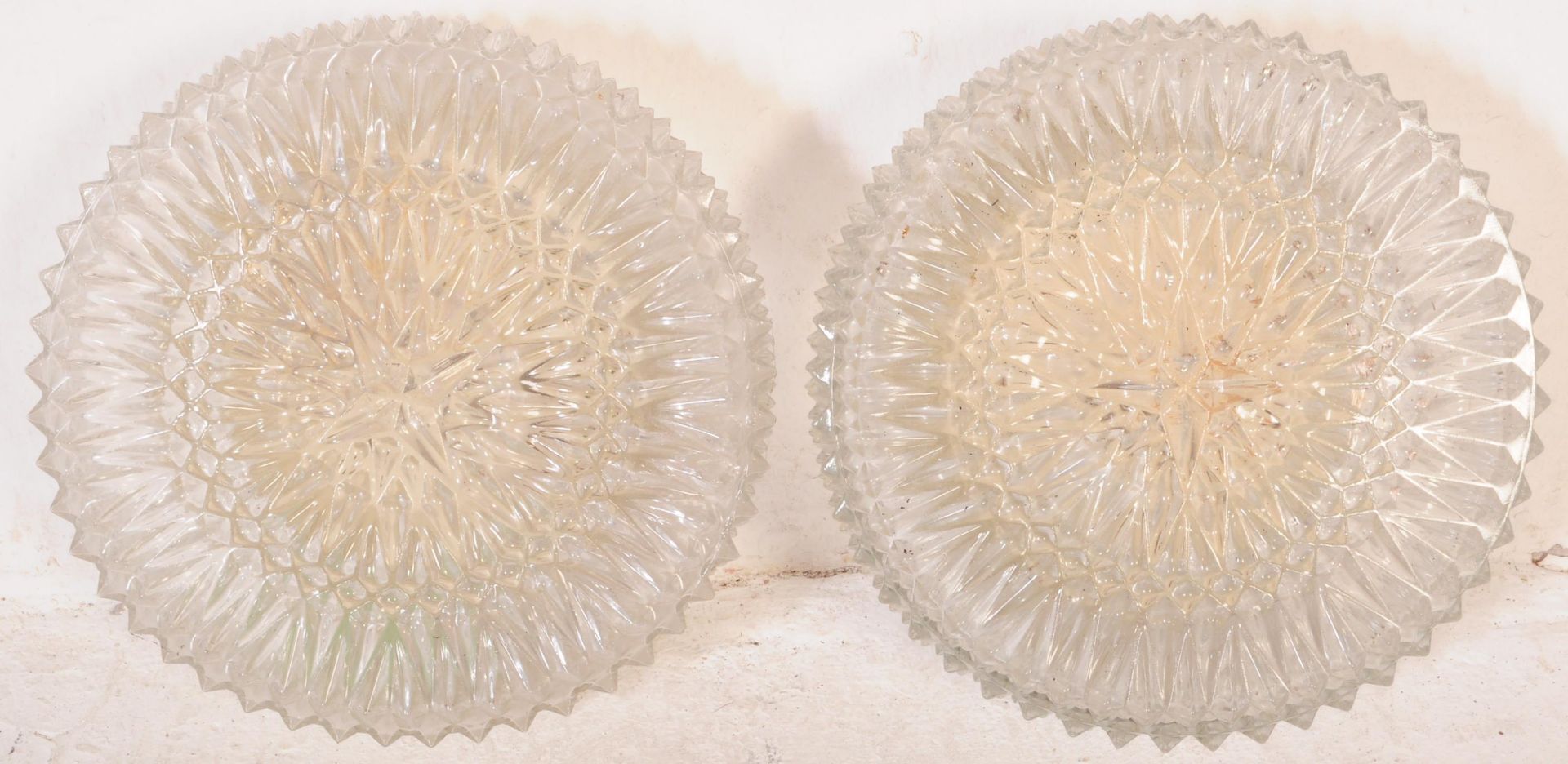 PAIR OF RETRO MID CENTURY PRESSED GLASS CEILING LIGHTS - Image 2 of 3