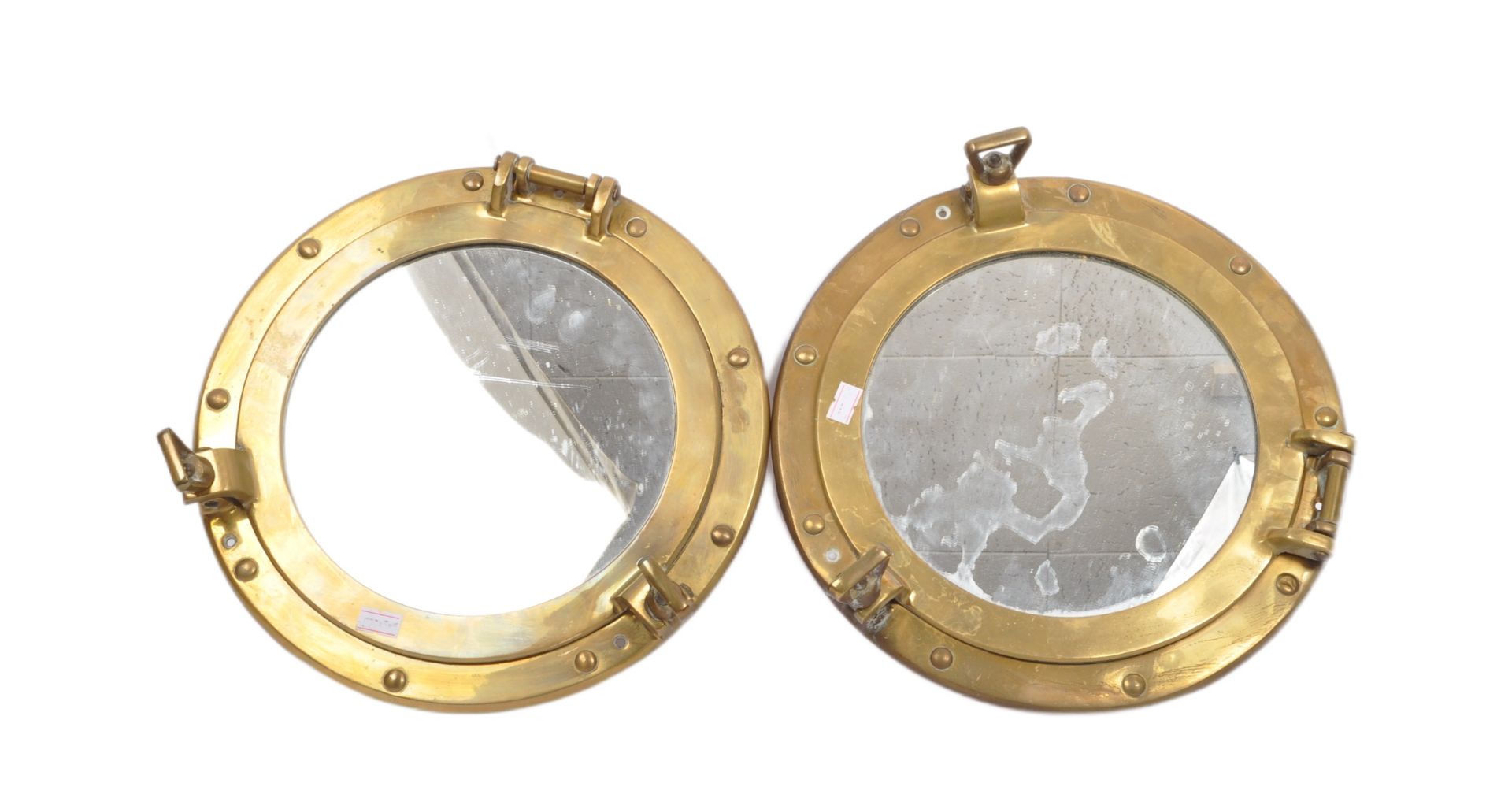 PAIR OF 20TH CENTURY SOLID BRASS SHIPS PORTHOLE MIRRORS