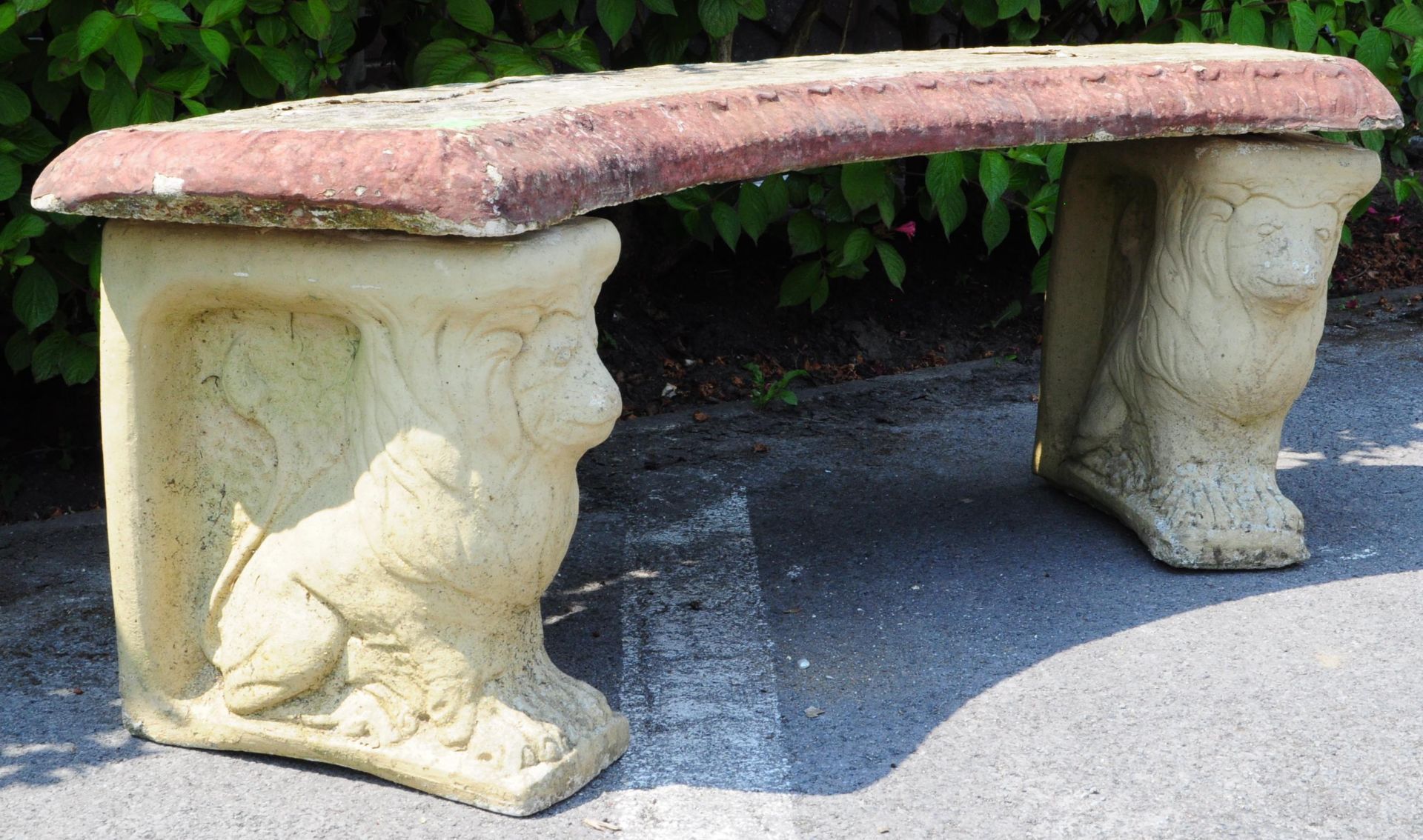 20TH CENTURY STONE GARDEN BENCH - LION PEDESTAL - Image 2 of 4