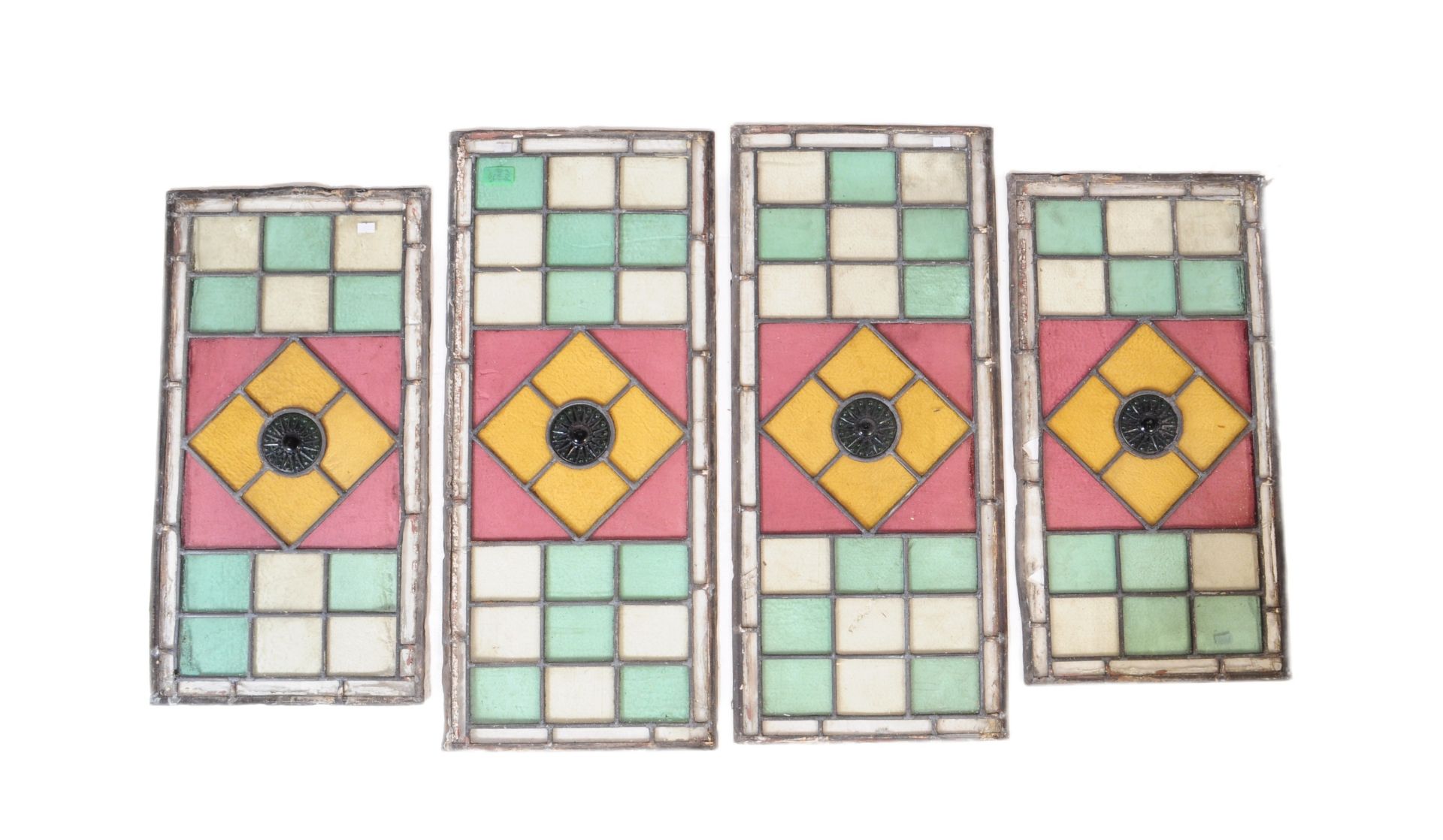 COLLECTION OF FOUR LEADED STAINED GLASS WINDOW PANELS