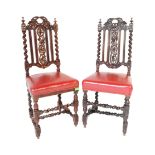 PAIR VICTORIAN GOTHIC REVIVAL CARVED OAK DINING CHAIRS