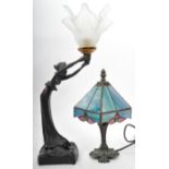 TWO ART NOUVEAU STYLE TABLE LAMPS - TIFFANY STYLE