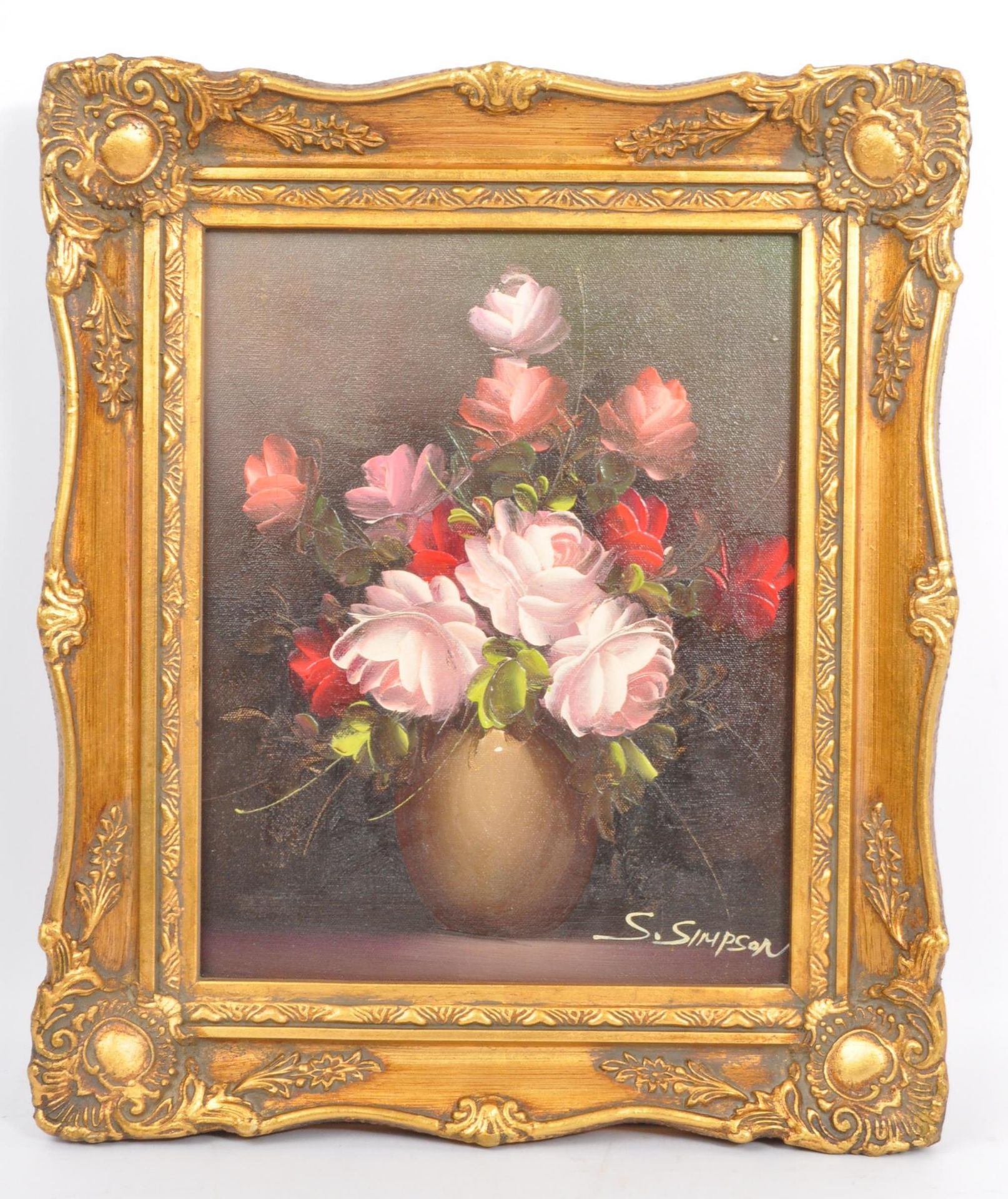 PAIR OF VINTAGE OIL ON CANVAS FLORAL PAINTINGS BY S.SIMPSON - Image 3 of 6