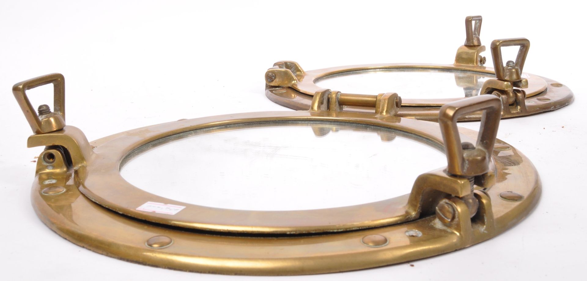 PAIR OF 20TH CENTURY SOLID BRASS SHIPS PORTHOLE MIRRORS - Image 3 of 4