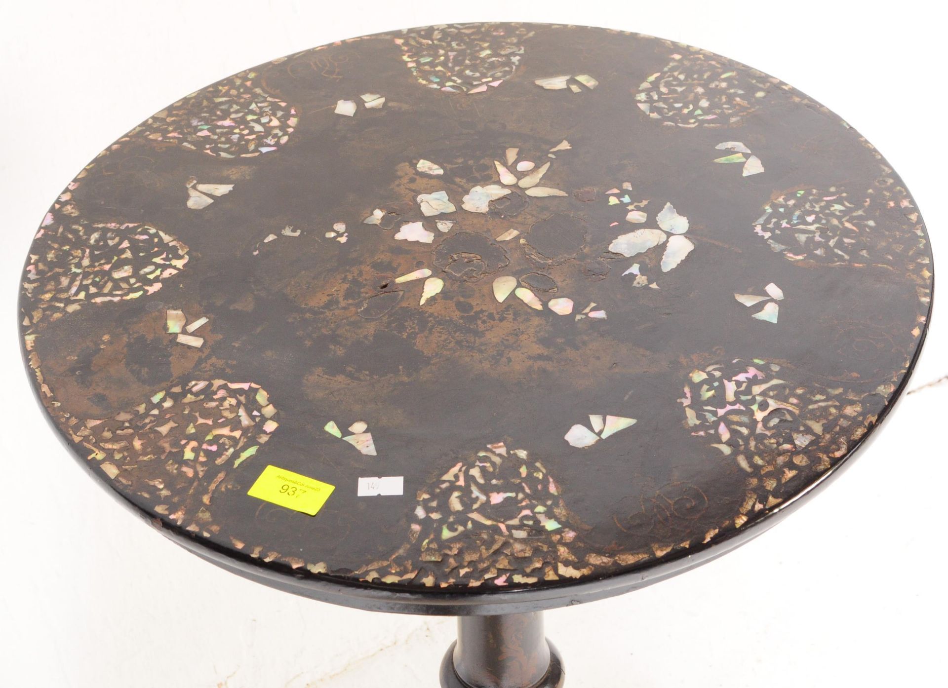 19TH CENTURY VICTORIAN INLAID MOTHER OF PEARL PEDESTAL TABLE - Image 5 of 5