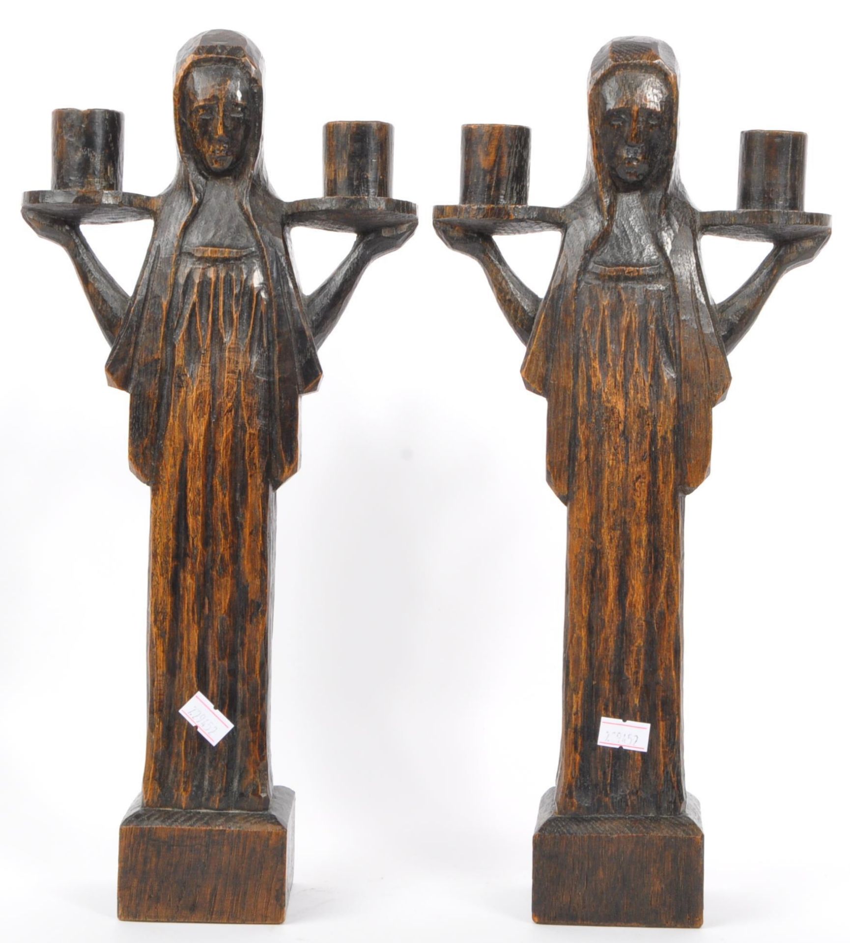 PAIR OF 20TH CENTURY HAND CARVED WOODEN CANDLESTICKS