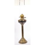 TWO VICTORIAN BRASS OIL LAMPS TWIN WICKS ORIGINAL CHIMNEYS