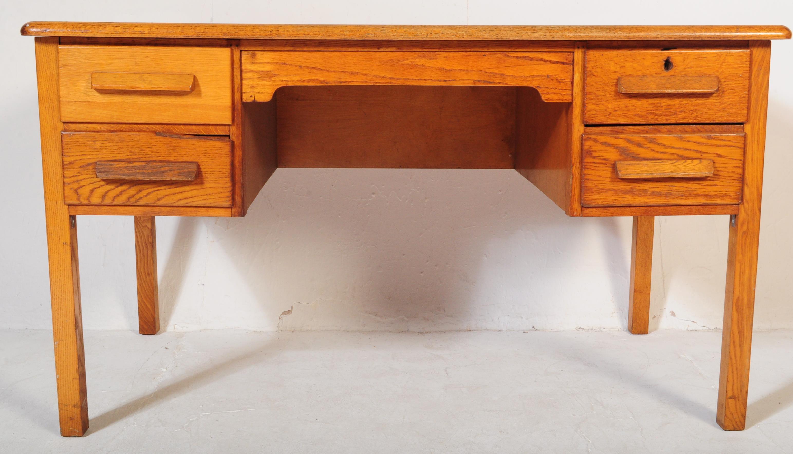 RETRO VINTAGE MINISTRY STYLE OAK DESK WRITING TABLE - Image 3 of 5