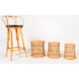 20TH CENTURY BAMBOO ITALIAN STYLE STOOLS AND ZEBRA STOOL