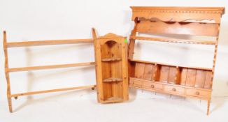 TWO 20TH CENTURY COUNTRY PINE WALL MOUNTED PLATE RACKS