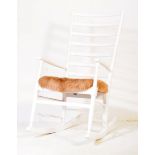 LATE 20TH CENTURY WHITE STICK BACK DANISH STYLE ROCKING CHAIR