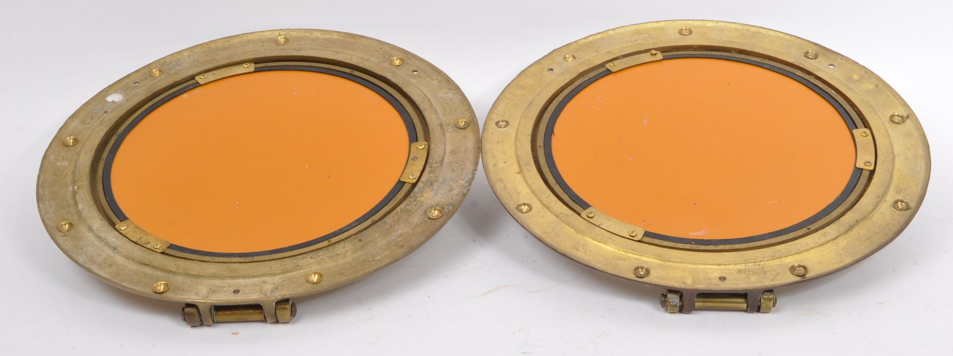 PAIR OF 20TH CENTURY SOLID BRASS SHIPS PORTHOLE MIRRORS - Image 2 of 4