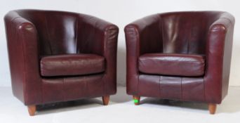 CONTEMPORARY BROWN LEATHER CLUB - TUB ARMCHAIRS