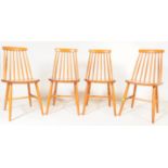 FOUR RETRO MID CENTURY BEECH CZECH SPINDLE BACK CHAIRS