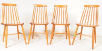 FOUR RETRO MID CENTURY BEECH CZECH SPINDLE BACK CHAIRS