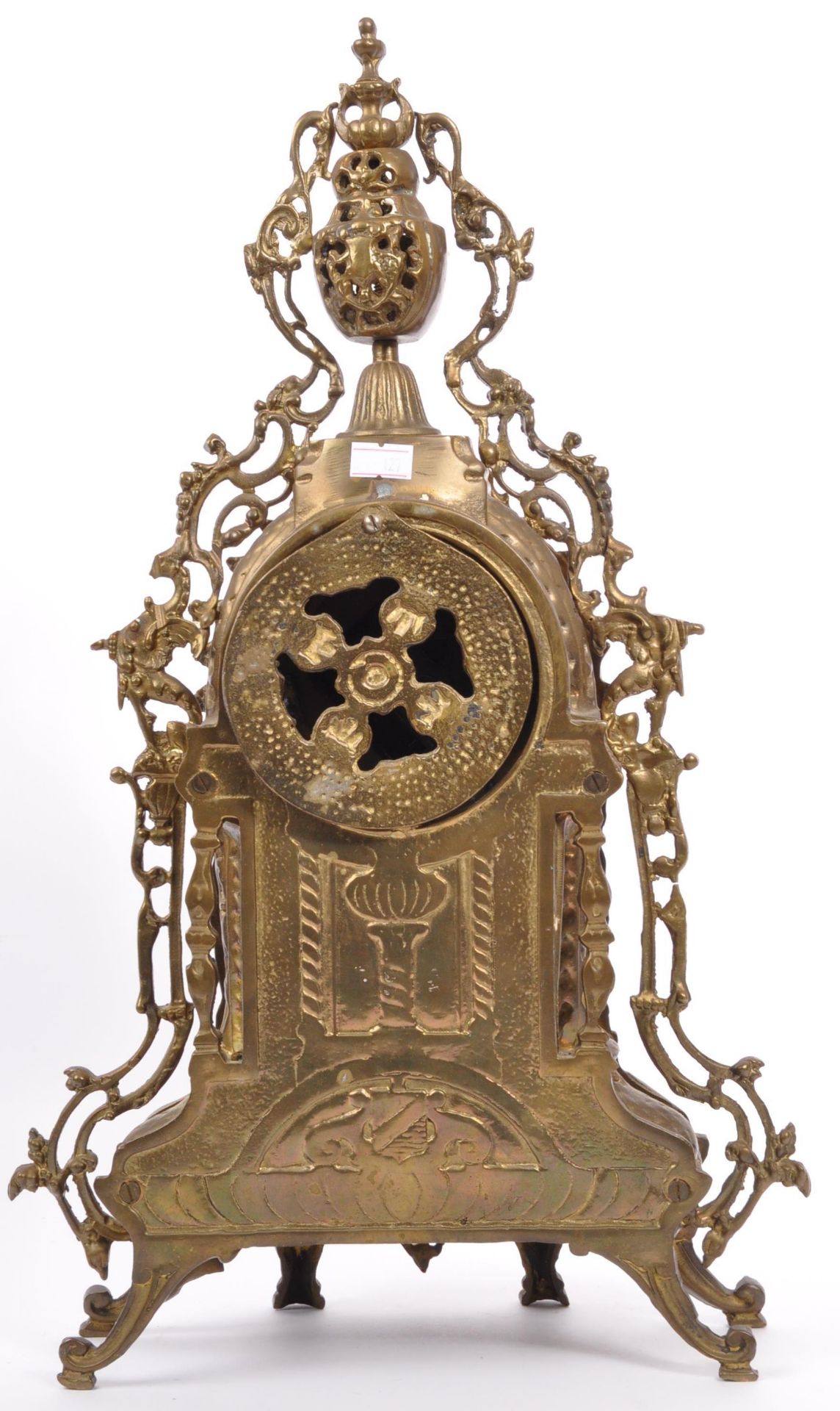 LARGE EARLY 20TH CENTURY ORNATE SCROLLED BRASS CLOCK BODY - Image 3 of 7