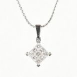 HALLMARKED 18CT WHITE GOLD & DIAMOND NECKLACE PENDANT & CHAIN