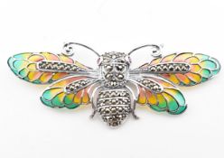 925 SILVER PLIQUE A JOUR & MARCASITE BUTTERFLY BROOCH PIN