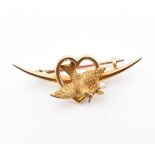 VICTORIAN 15CT GOLD SWALLOW HEART & CRESCENT BROOCH PIN