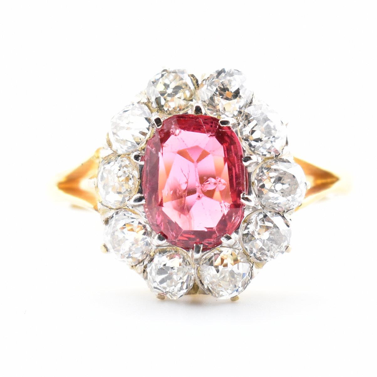 VICTORIAN RED SPINEL & DIAMOND CLUSTER RING - Image 6 of 8