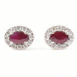 18CT WHITE GOLD DIAMOND & RED STONE HALO EARRINGS