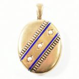 ANTIQUE YELLOW METAL PEARL & ENAMEL LOCKET PENDANT