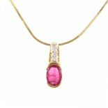 18CT GOLD RUBY & DIAMOND NECKLACE PENDANT & CHAIN