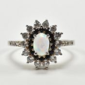 925 SILVER CZ & SYNTHETIC OPAL CLUSTER RING