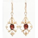 PAIR OF 9CT GOLD & GARNET PENDANT EARRINGS