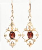 PAIR OF 9CT GOLD & GARNET PENDANT EARRINGS