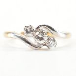 18CT GOLD & DIAMOND THREE STONE CROSSOVER RING