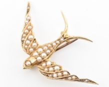 19TH CENTURY 15CT GOLD & PEARL BROOCH PIN