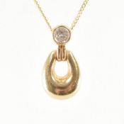 HALLMARKED 9CT GOLD & WHITE STONE NECKLACE PENDANT ON CHAIN