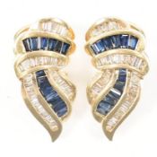14CT GOLD ART DECO STYLE DIAMOND & SAPPHIRE EARRINGS