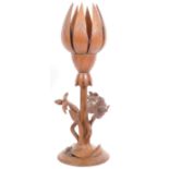 RETRO MID 20TH CENTURY FLOWERING LOTUS CARVED WOOD LAMP