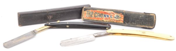 TWO VICTORIAN 19TH CENTURY CUT THROAT STRAIGHT RAZORS