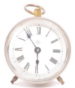 A 1910 ANSONIA WHITE METAL CYLINDER CLOCK