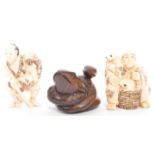 THREE 20TH CENTURY JAPANESE RESIN FAUX IVORY NETSUKE