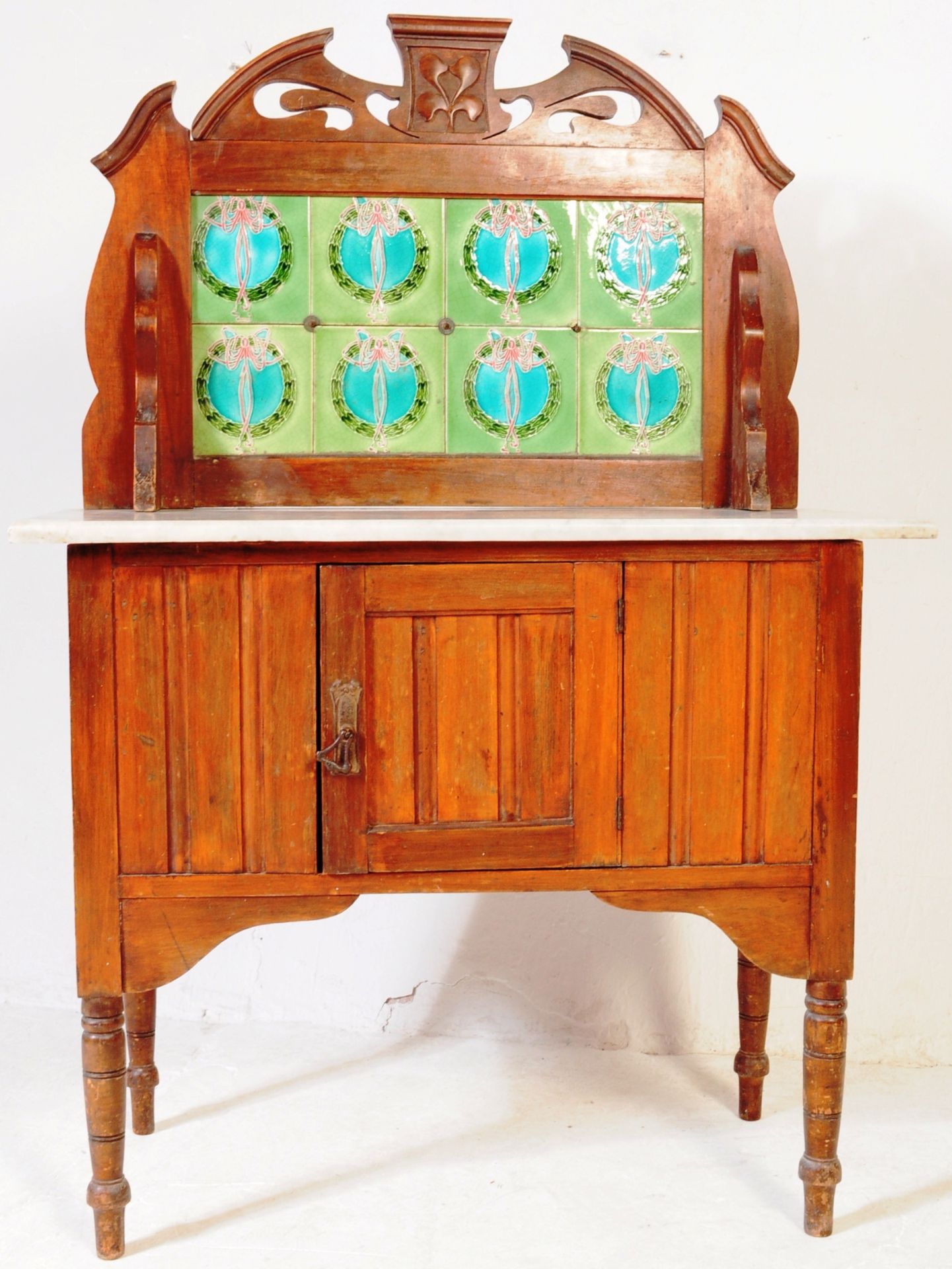 EDWARDIAN ART NOUVEAU WASHSTAND WITH ORIGINAL TILES - Image 3 of 4