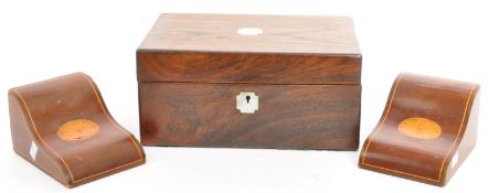 ROSEWOOD WRITING SLOPE BOX & EDWARDIAN INLAID BOOKENDS