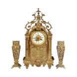 19TH CENTURY FRENCH ORMULU MANTEL CLOCK & GARNITURE SET