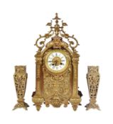 19TH CENTURY FRENCH ORMULU MANTEL CLOCK & GARNITURE SET