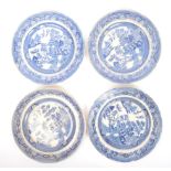 COLLECTION OF VICTORIAN BLUE & WHITE WILLOW PATTERN PLATES