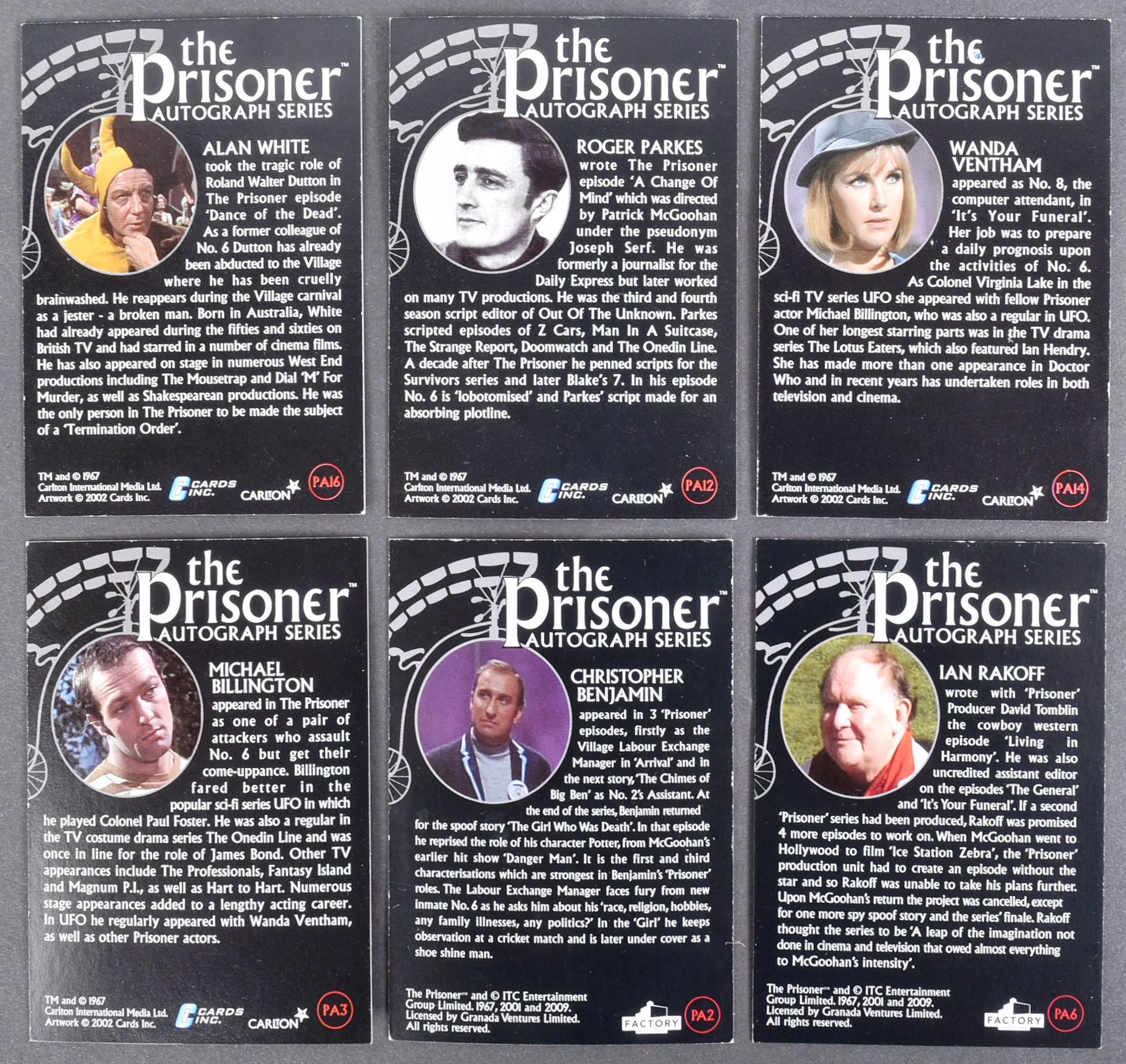 THE PRISONER - CARDS INC - AUTOGRAPH SERIES TRADING CARDS - Image 5 of 5