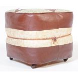 A RETRO VINTAGE BROWN LEATHERETTE PADDED POUF FOOT STOOL