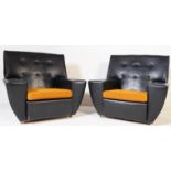 A PAIR OF VINTAGE RETRO 1970'S VINYL MATCHING ARMCHAIRS