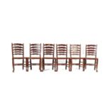 GROUP OF SIX 20TH CENTURY OAK LADDER BACK DINING CHAIRS