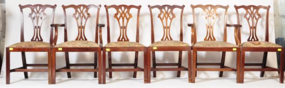 SIX 19TH CENTURY CHIPPENDALE REVIVAL MAHOGANY DINING CHAIRS