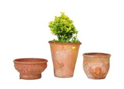 A GROUP OF THREE VINTAGE 20TH CENTURY TERRACOTTA PLANTERS